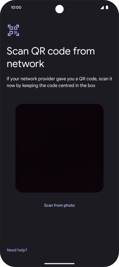 Place the QR code you've received inside the phone camera frame to scan the code. Your eSIM is transferred to your new phone over the internet.