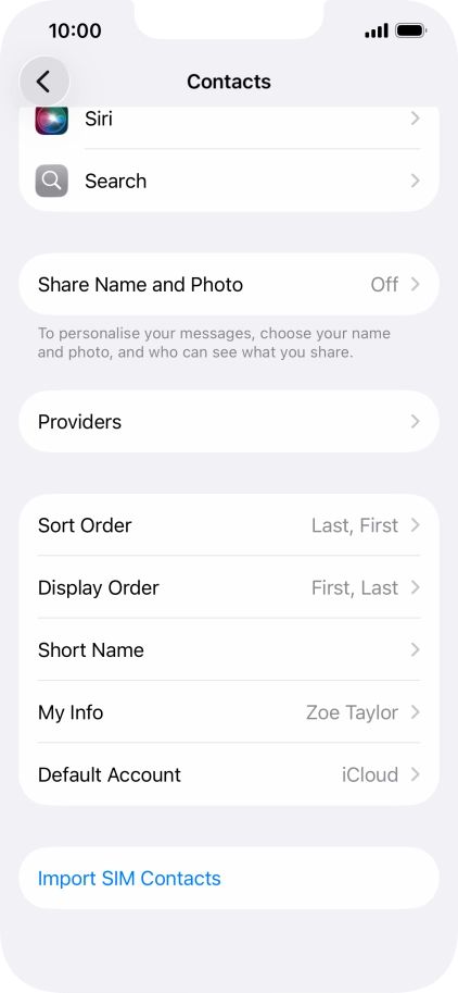 Press Import SIM Contacts.