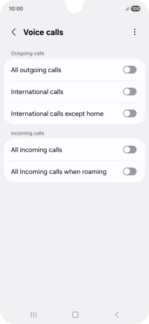 Press the indicator next to the required barring type to turn the function on or off. Press the indicator next to the required barring type to turn the function on or off.
