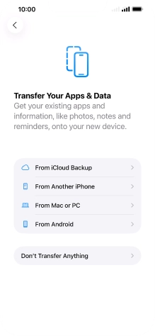 When this screen is displayed, your phone is ready to restore content from an iCloud backup.
