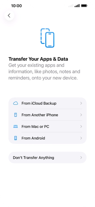 When this screen is displayed, your phone is ready to restore content from an iCloud backup.
