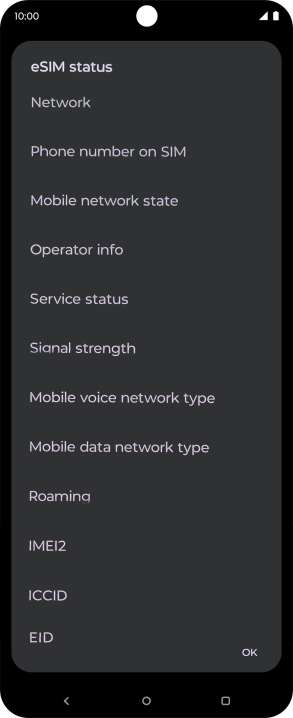 Your phone's EID number is displayed below EID. Your phone's EID number is displayed below EID.
