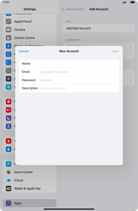 Press Email and key in your email address.