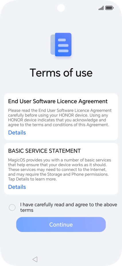 Press the field to accept the licence agreement. Press the field to accept the licence agreement.