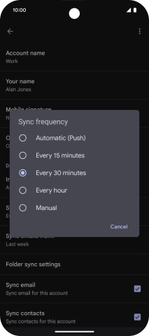 Press the required setting.
