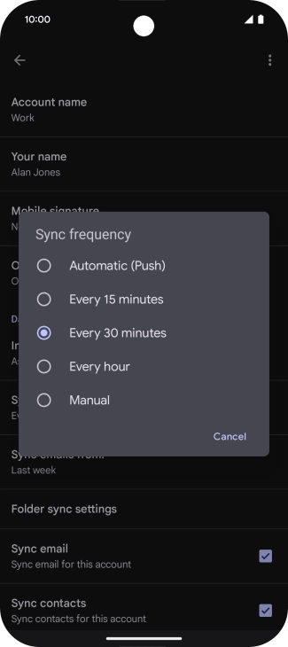 Press the required setting.