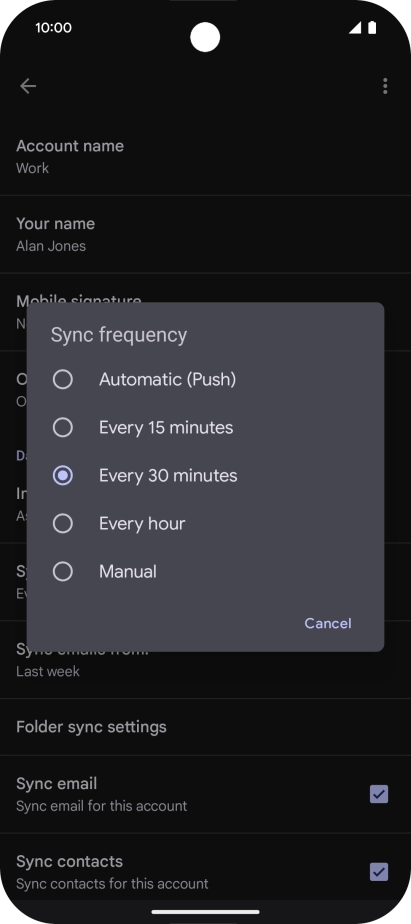 Press the required setting.