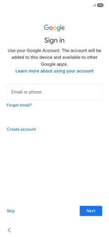 Press Email or phone and key in the username for your Google account. Press Email or phone and key in the username for your Google account.