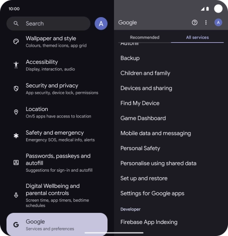 Press Settings for Google apps.
