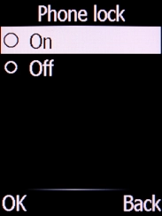 Select On and press the Left selection key. Select On and press the Left selection key.