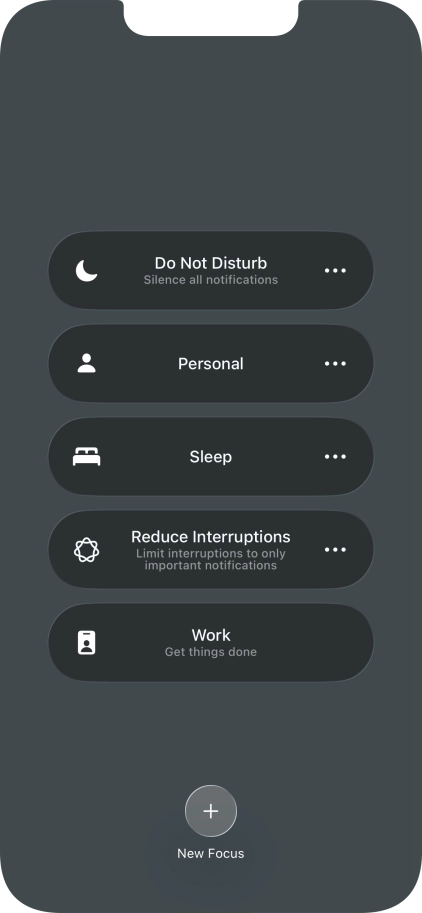 Press the required focus mode to activate or deactivate it immediately.