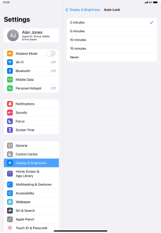 Press the required setting.