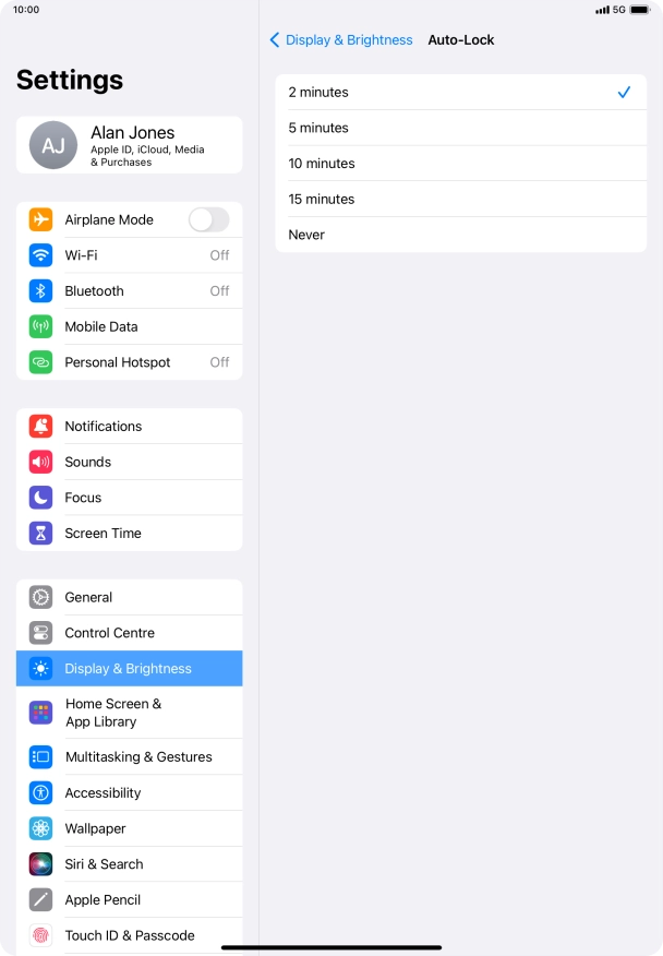 Press the required setting.