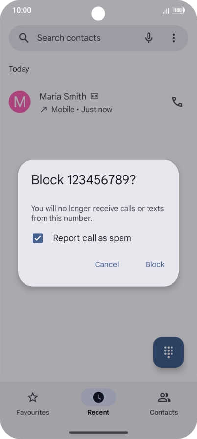 To report the number as spam, press the field next to To report the number as spam, press the field next to
