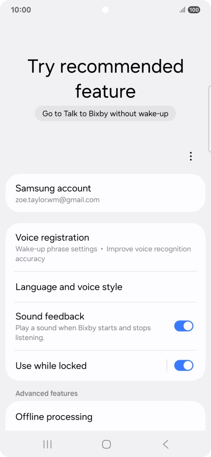 Press Voice registration and follow the instructions on the screen to turn automatic activation on or off.