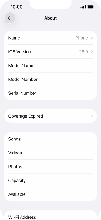 Your phone's software version is displayed next to iOS Version. Your phone's software version is displayed next to iOS Version.