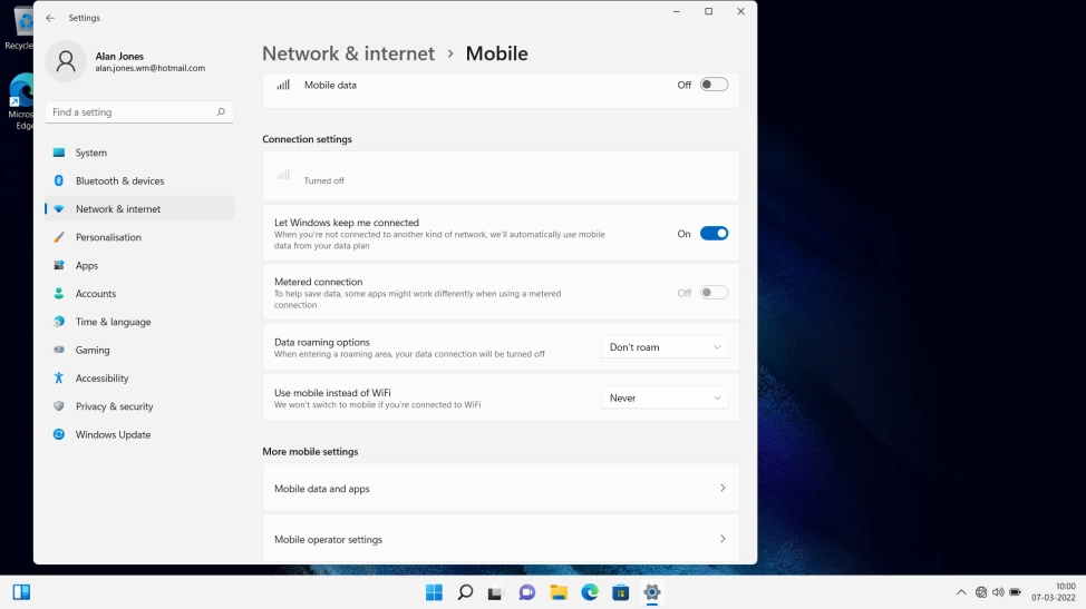 Click Mobile operator settings. Click Mobile operator settings.