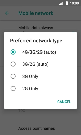Press the required network mode. Press the required network mode.