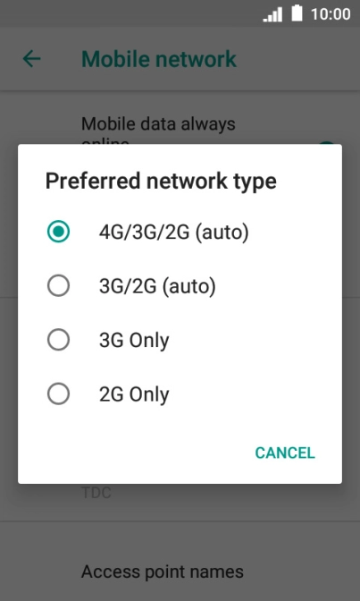 Press the required network mode. Press the required network mode.