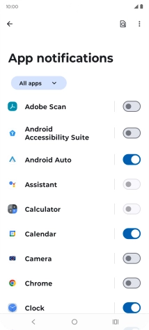 Press the indicators next to the required apps to turn the function on or off. Press the indicators next to the required apps to turn the function on or off.
