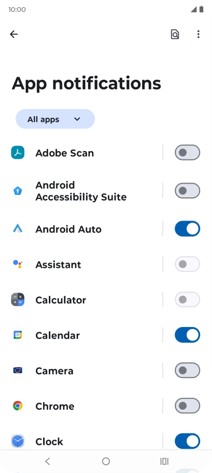Press the indicators next to the required apps to turn the function on or off. Press the indicators next to the required apps to turn the function on or off.