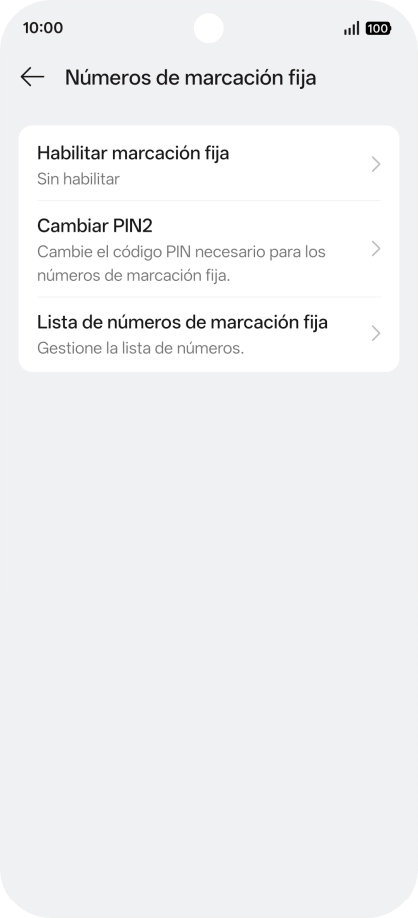 Pulsa Habilitar marcación fija. Pulsa Habilitar marcación fija.