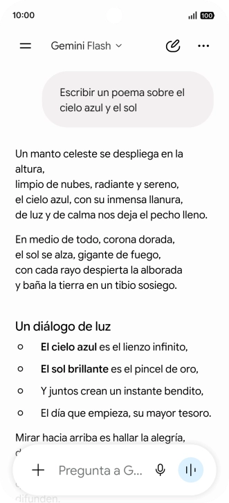 A Gemini le puedes pedir que genere un texto a partir de una descripción tuya.