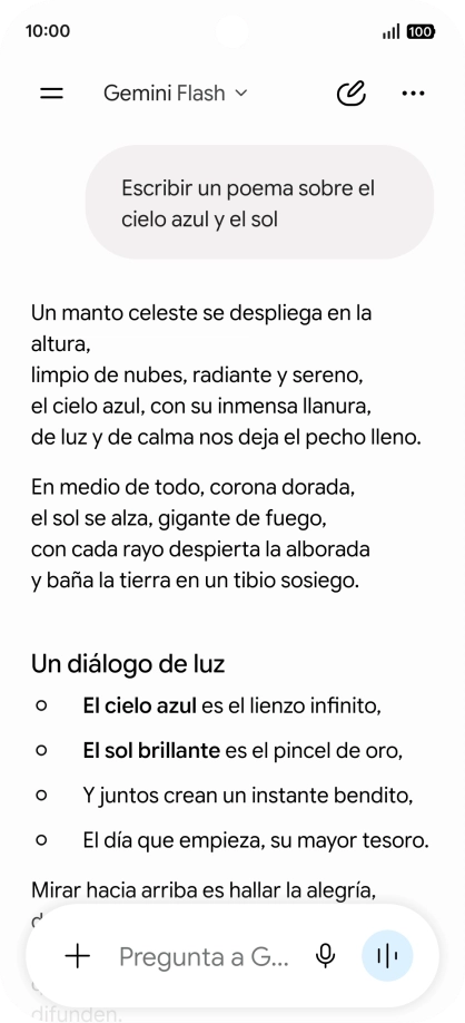 A Gemini le puedes pedir que genere un texto a partir de una descripción tuya.