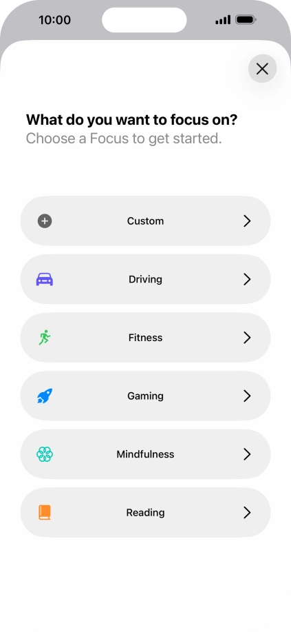 Press the required focus mode and follow the instructions on the screen to add the selected focus mode.
