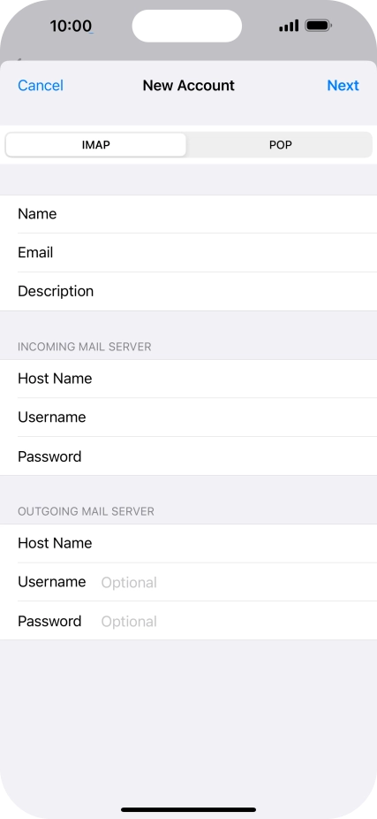 Press Username and key in the username for your email account. Press Username and key in the username for your email account.