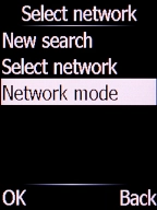 Select Network mode and press the Left selection key.
