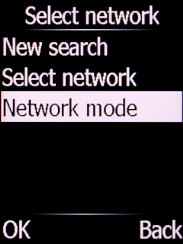 Select Network mode and press the Left selection key.