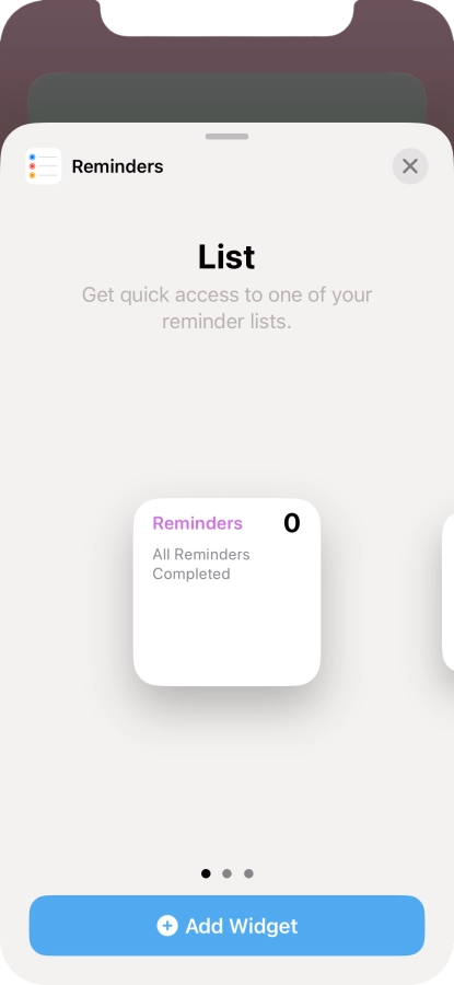 Slide your finger right or left on the screen to select the required widget size. Slide your finger right or left on the screen to select the required widget size.