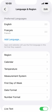 To subsequently select another language as the default language, press the move icon next to the required language and drag it to the top of the list.