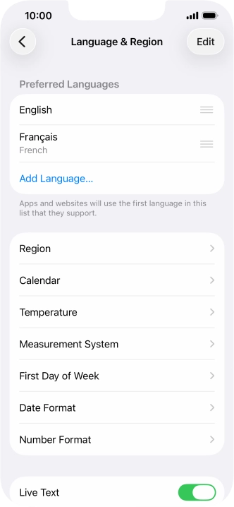 To subsequently select another language as the default language, press the move icon next to the required language and drag it to the top of the list.