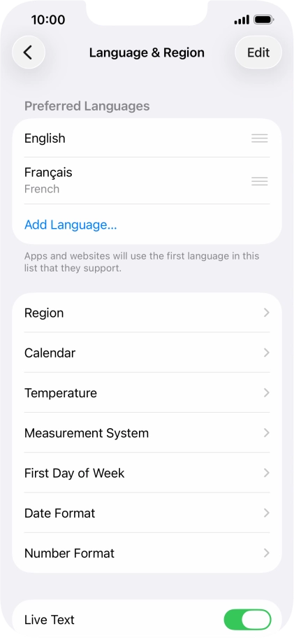 To subsequently select another language as the default language, press the move icon next to the required language and drag it to the top of the list.