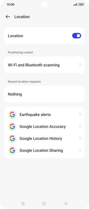 Press Google Location Accuracy. Press Google Location Accuracy.