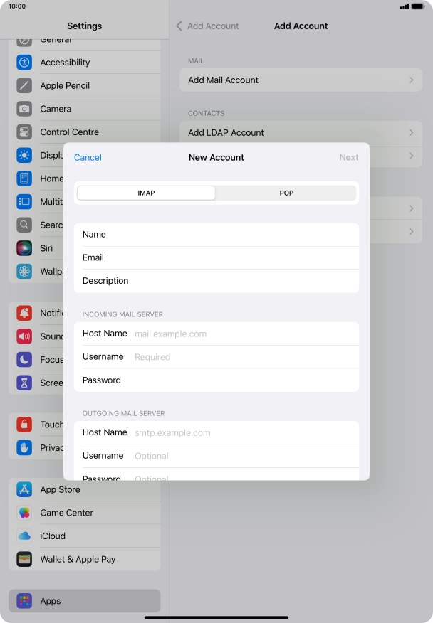 Press IMAP.