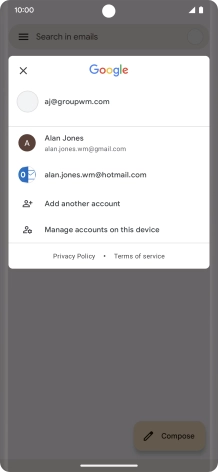 Press the required email account. Press the required email account.