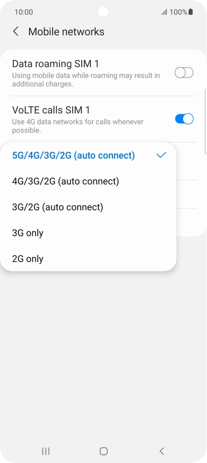 Press the required network mode. Press the required network mode.
