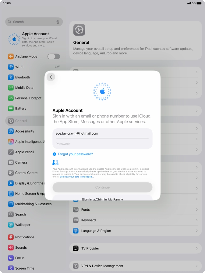 Press Password and key in the password for your Apple Account. Press Password and key in the password for your Apple Account.