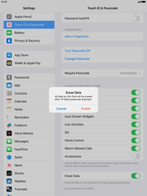 If you turn on the function, press Enable.