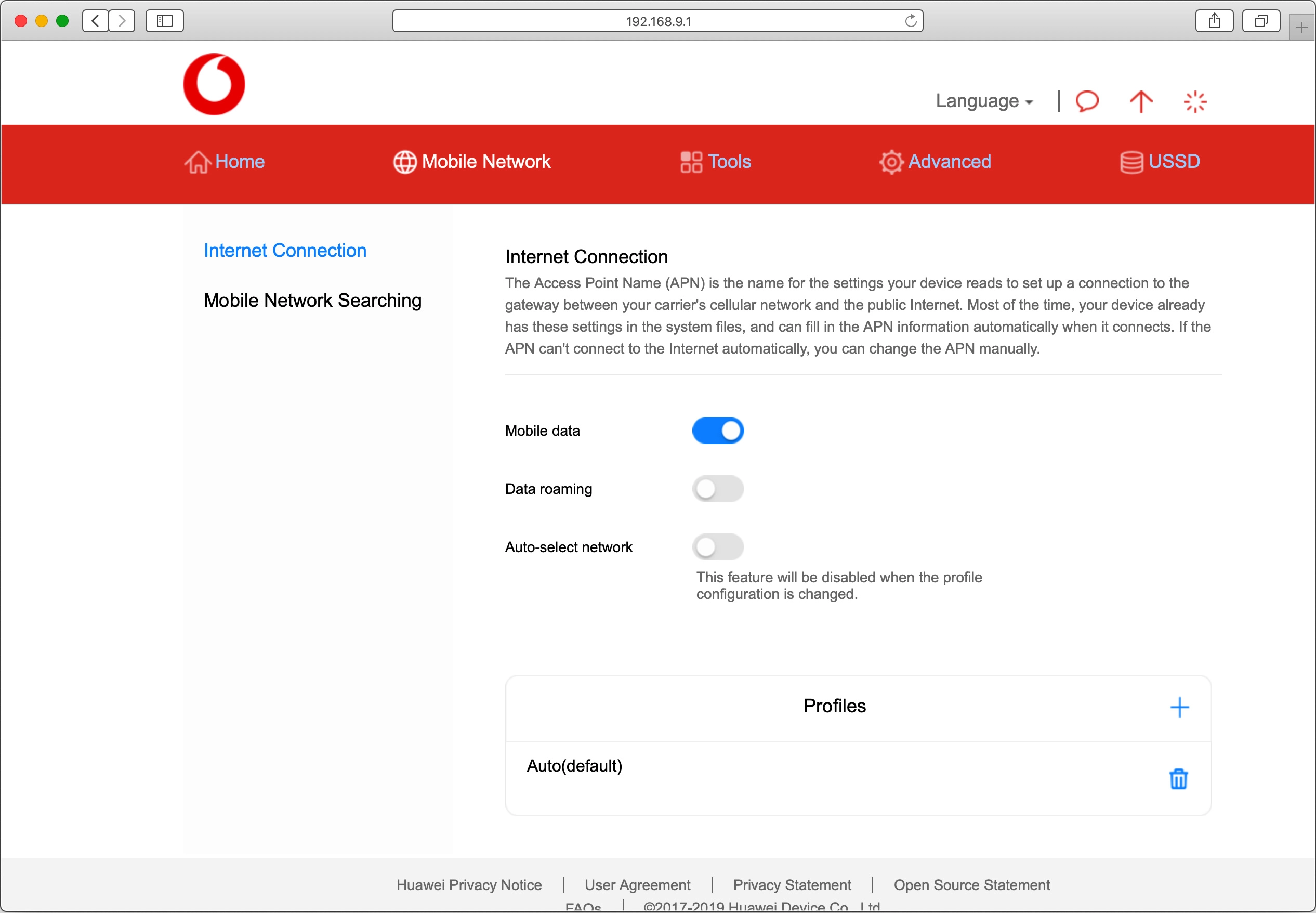 Click Mobile Network Searching.