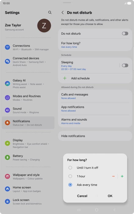 Press the required setting. Press the required setting.