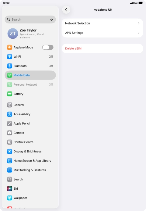 Press Delete eSIM. Press Delete eSIM.