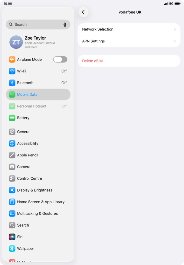 Press Delete eSIM. Press Delete eSIM.