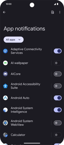 Press the indicator next to the required apps to turn the function on or off. Press the indicator next to the required apps to turn the function on or off.