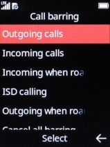 Select the required barring type. Select the required barring type.