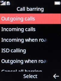 Select the required barring type. Select the required barring type.