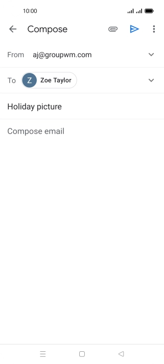 Press the text input field and write the text for your email message. Press the text input field and write the text for your email message.